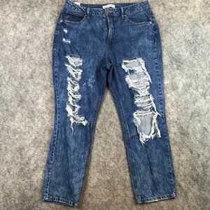 Almost Famous Jeans 11 31 Destroyed Distressed Torn Holes Acid Wash Skinny Blue